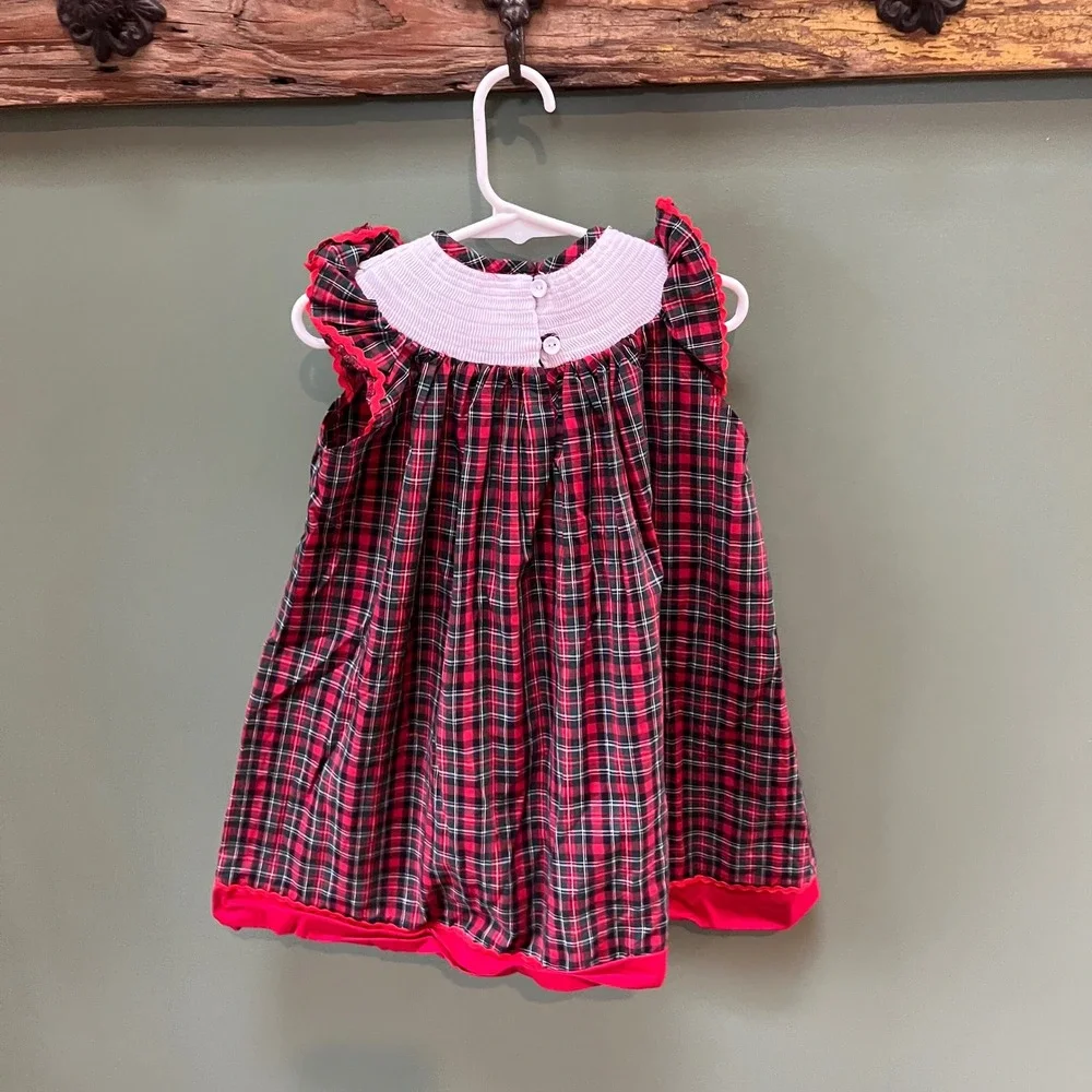 Trish‎ Scully Child Girls Plaid Christmas Tree Smocked Dress Size 3